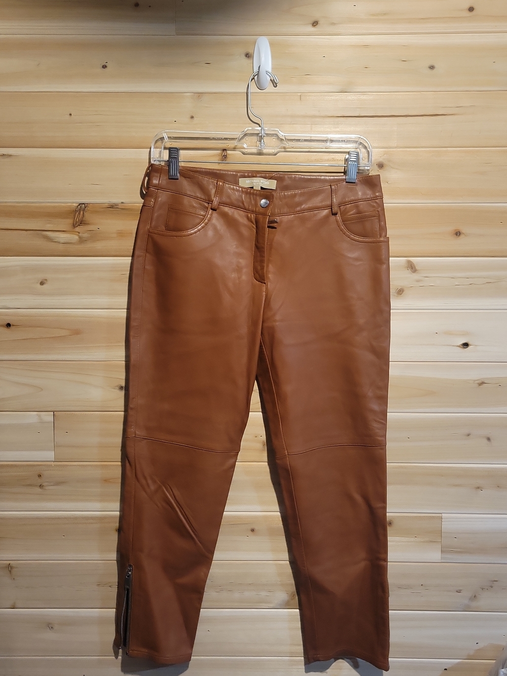Michael Kors Collection Cognac Leather Cropped Pants